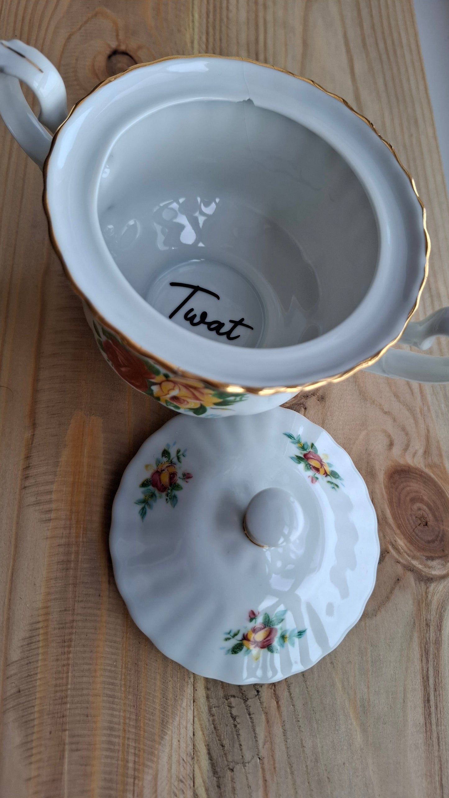 'Twat' Upcycled Ceramic Pot With Handles (SLIGHT CRACK)