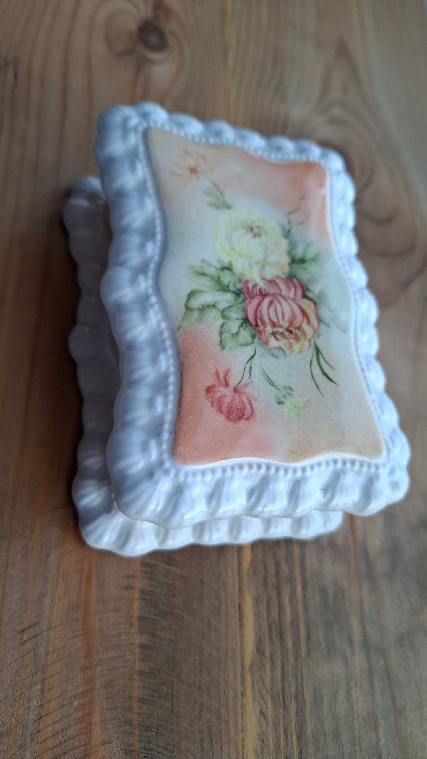 'Bollocks' Upcycled Floral Rectangular Frilly Trinket Pot
