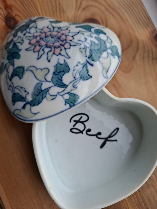 'Beef Curtains' Upcycled Heart Shaped Trinket Pot