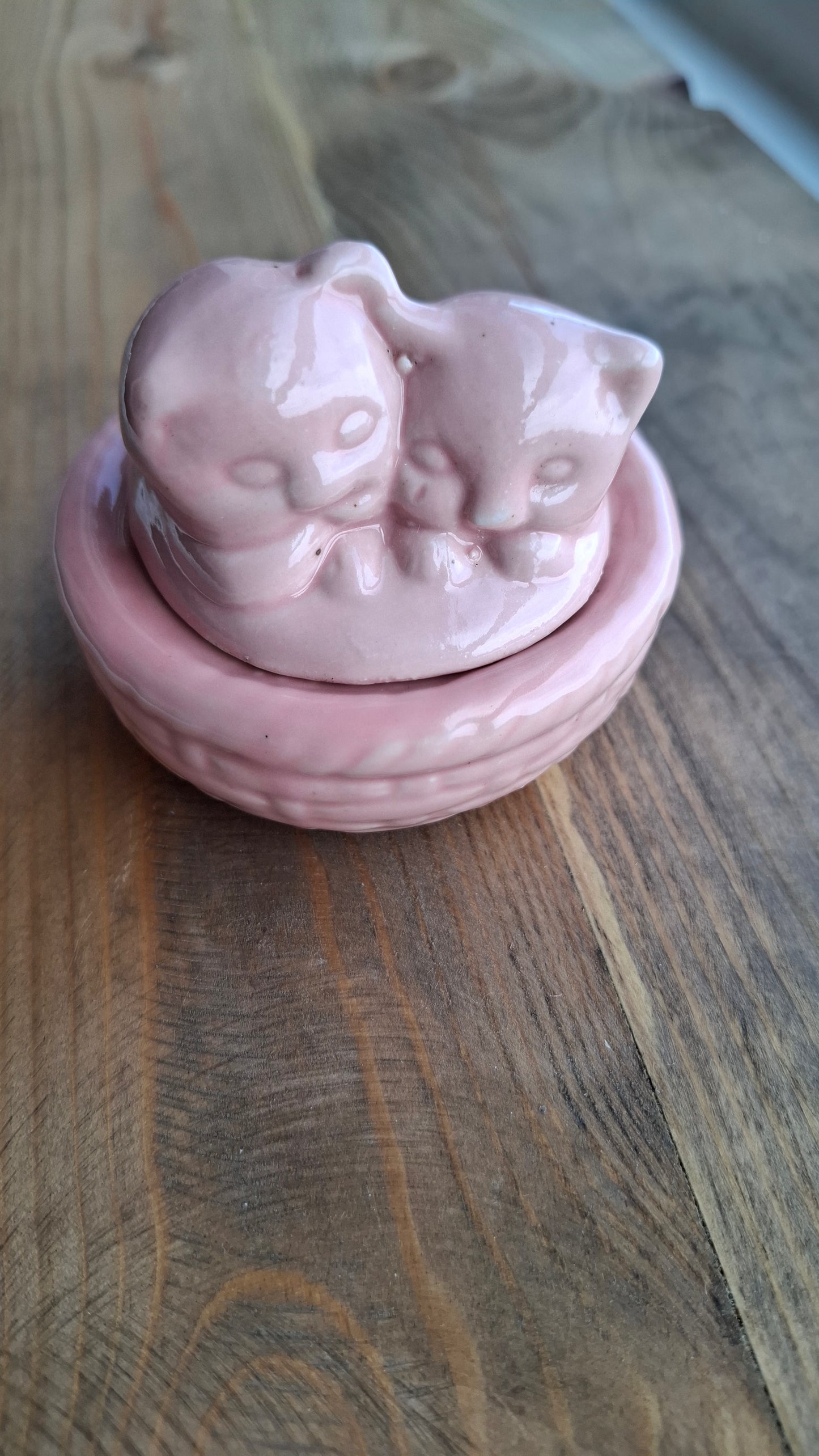 'Cunt' Upcycled Pink Cats in Basket Trinket Pot