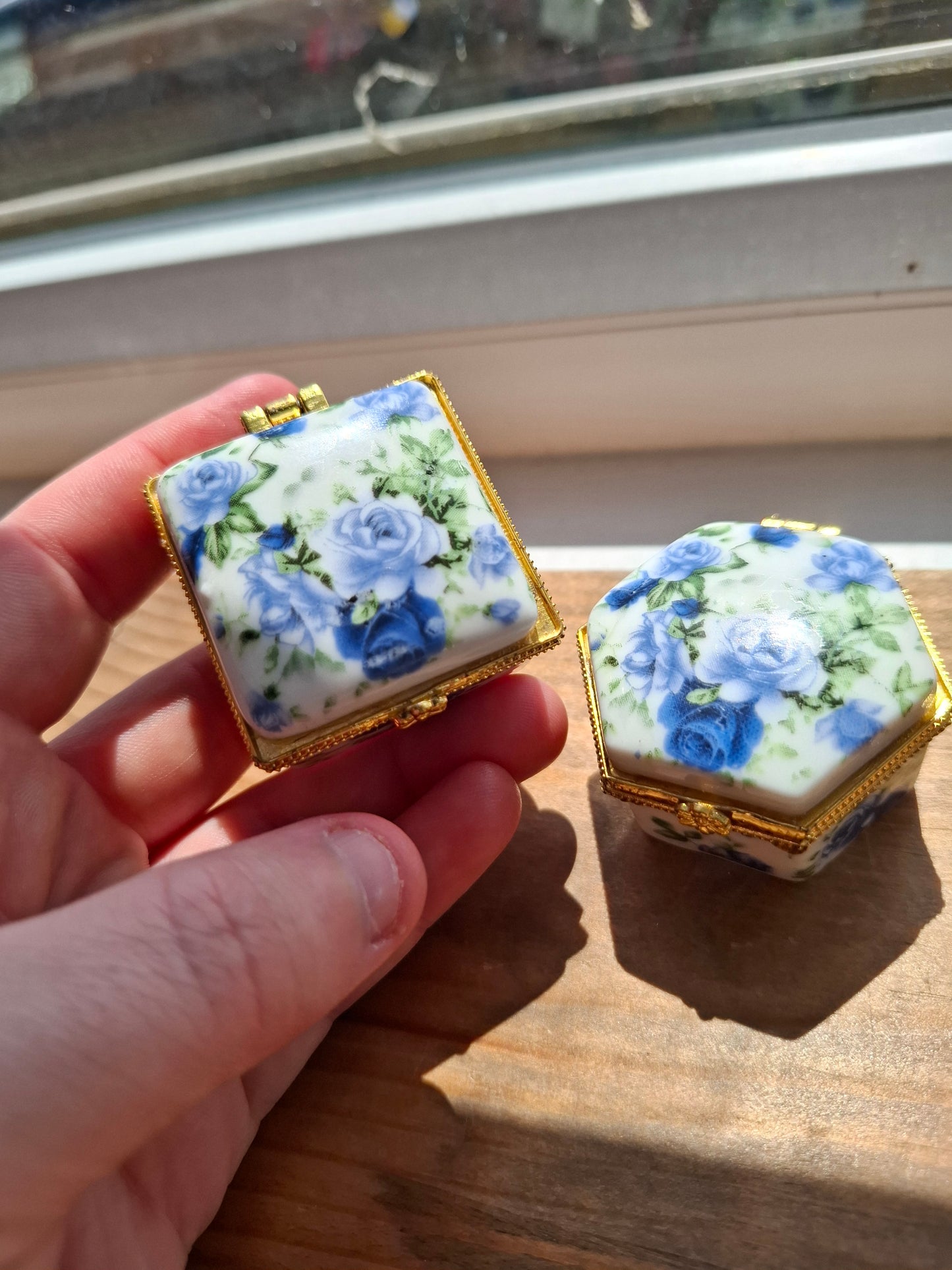 'Twat' Upcycled Mini Trinket/Pill Pot Blue Roses