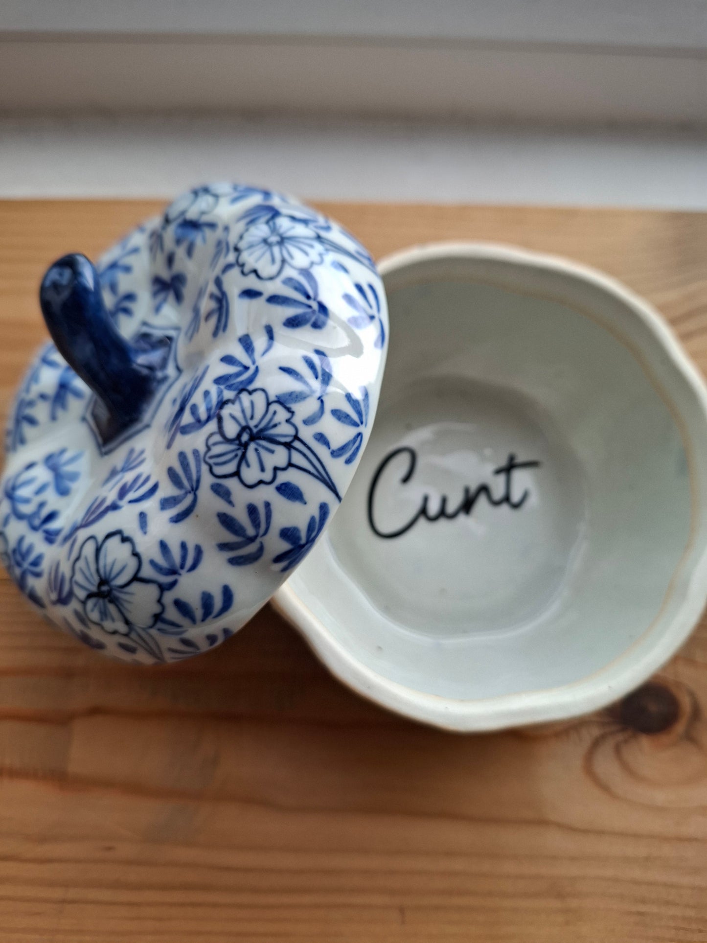 'Cunt' Upcycled Blue/White Pumpkin Trinket Pot