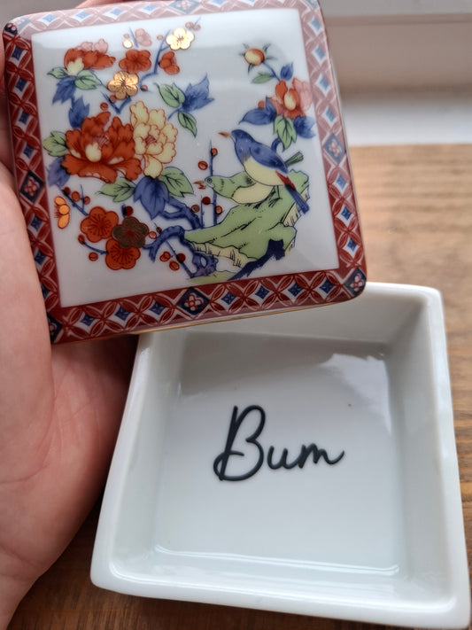 'Bum Hole' Upcycled Colourful Birdy Trinket Pot