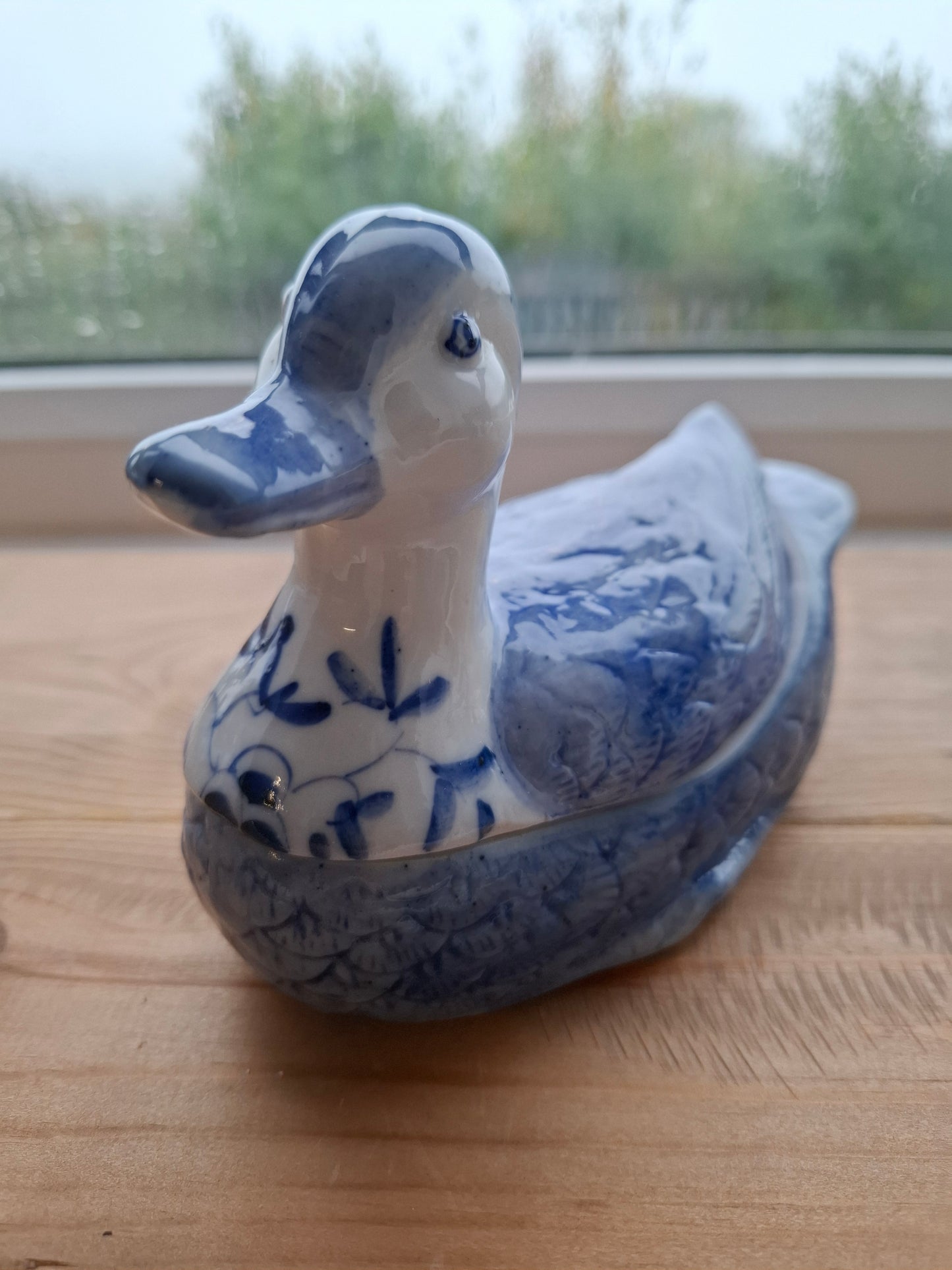 'Fuck A Duck' Upcycled Blue and White Duck Trinket Pot