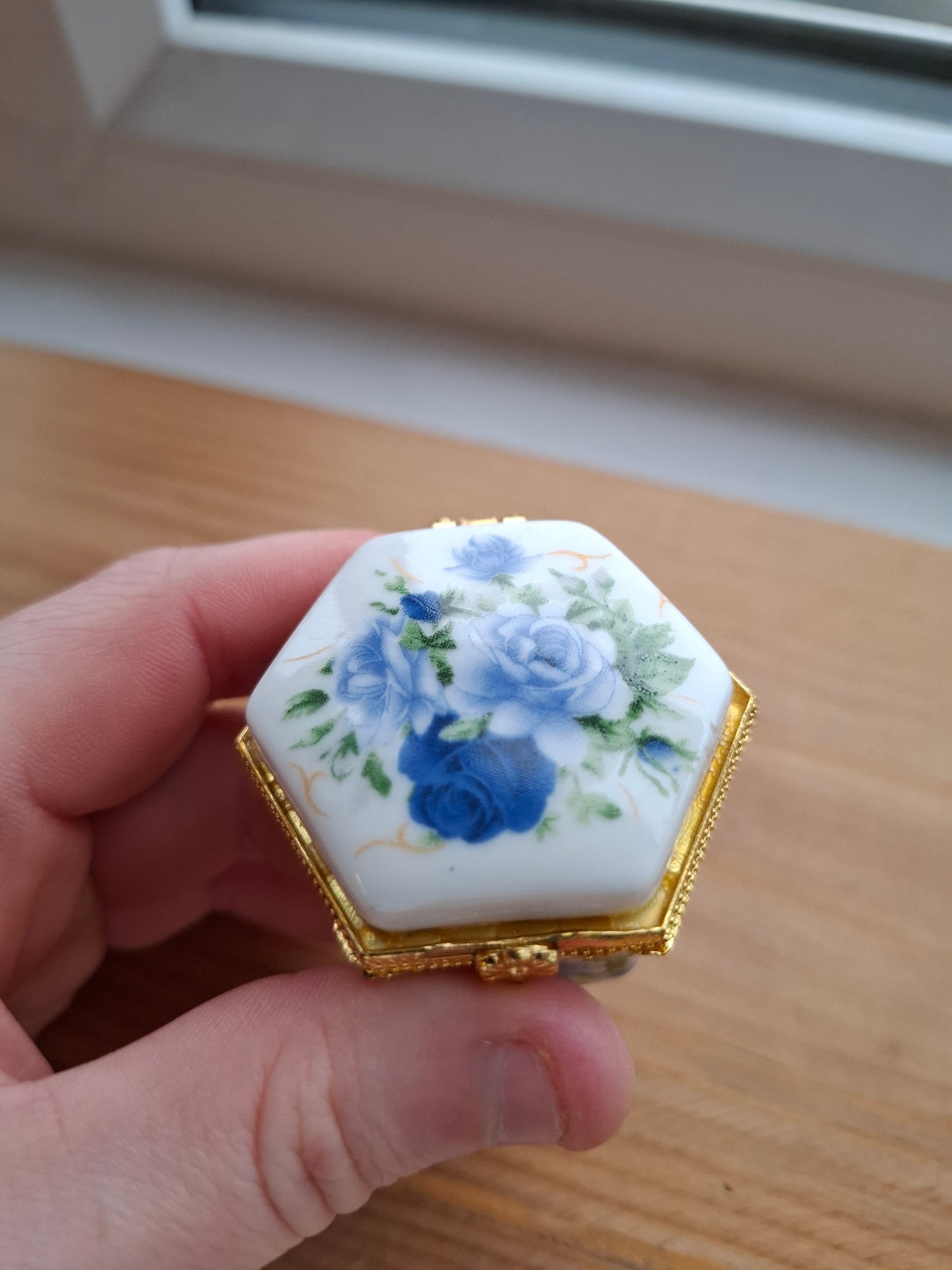 'Twat' Upcycled Mini Trinket/Pill Pot Blue Roses