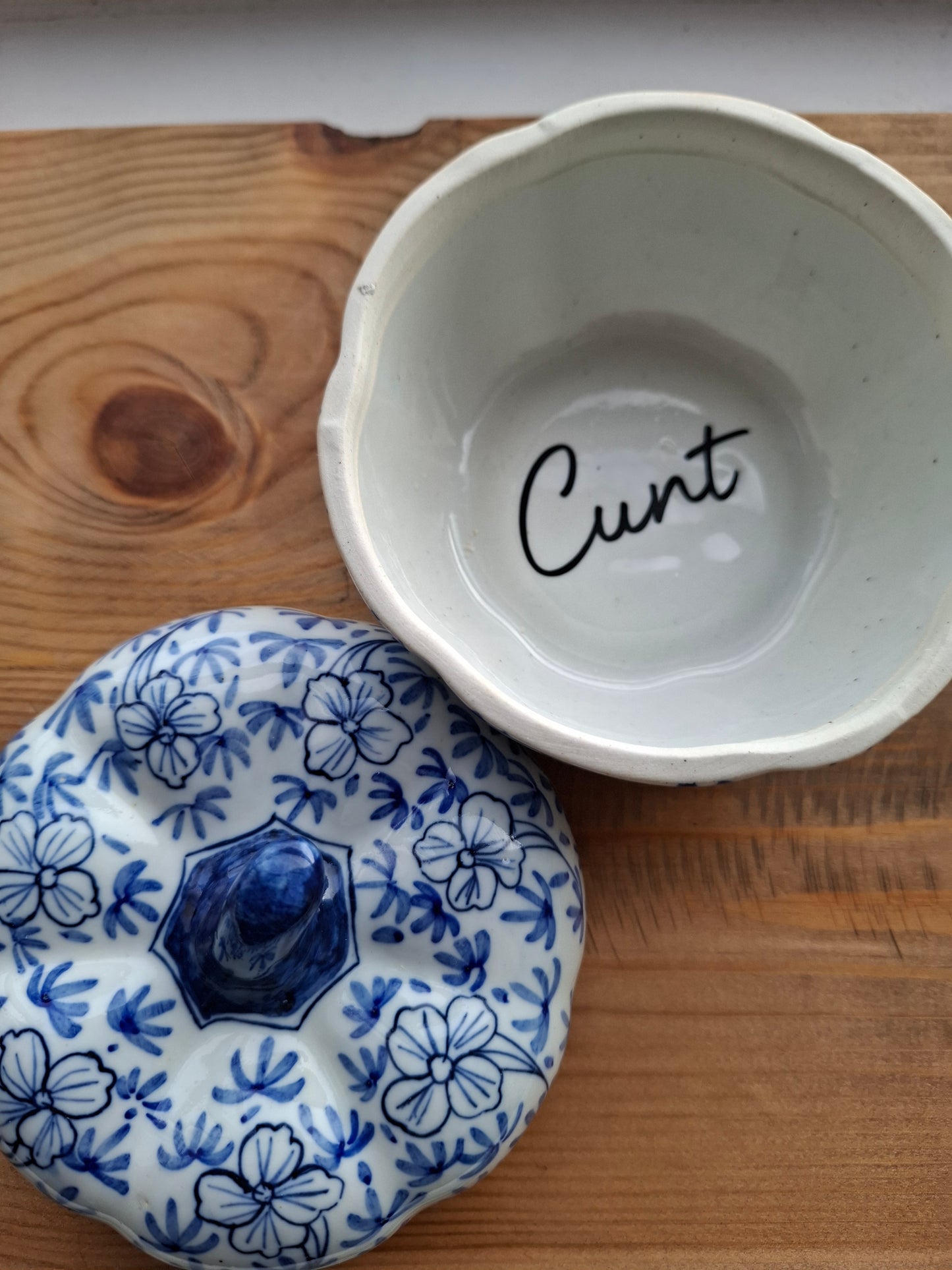 'Cunt' Upcycled Blue/White Pumpkin Trinket Pot