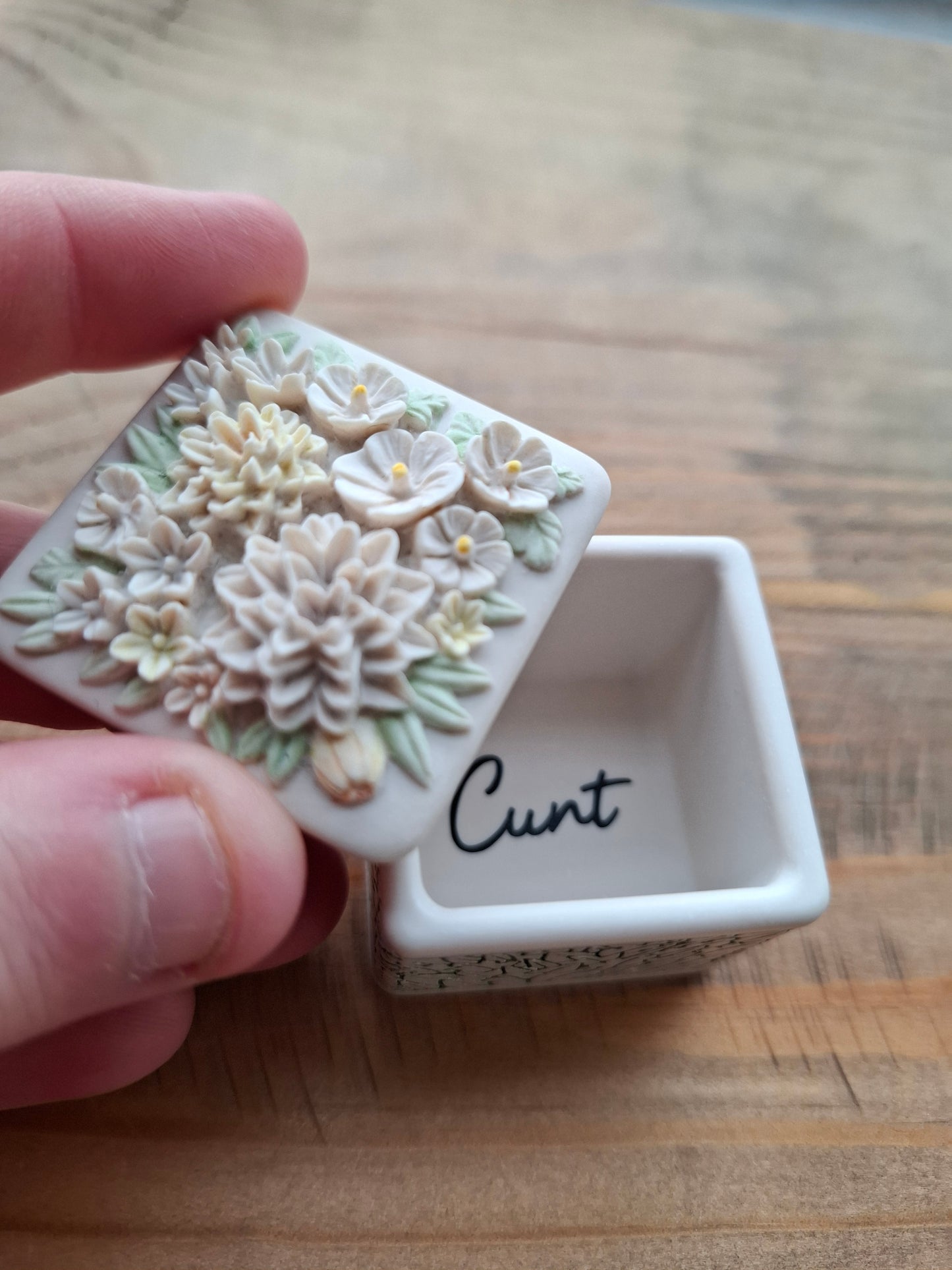 'Cunt' Upcycled TINY Floral Cubed Trinket Pot