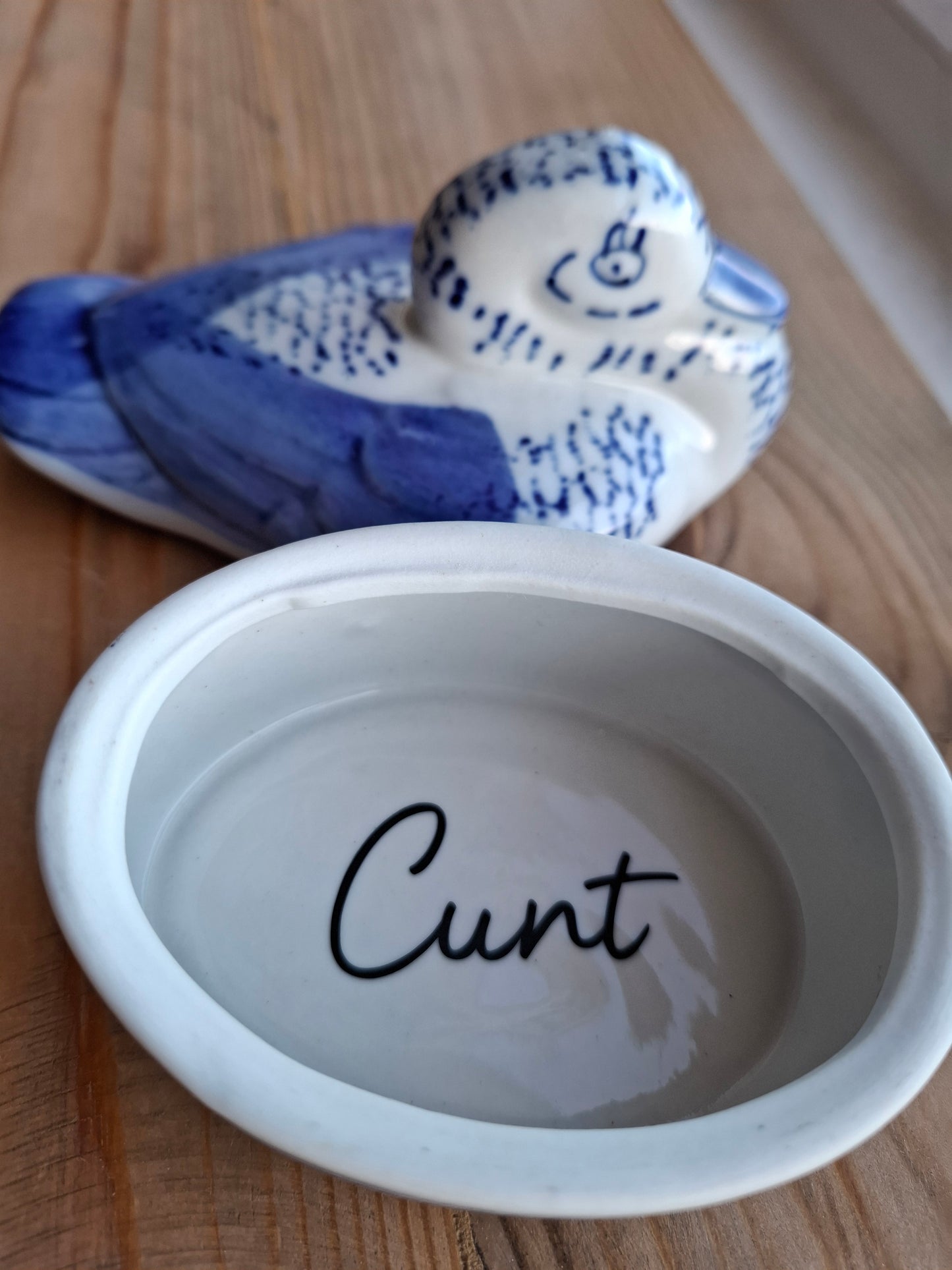 'Cunt' Upcycled Small Blue/White Duck Trinket Pot