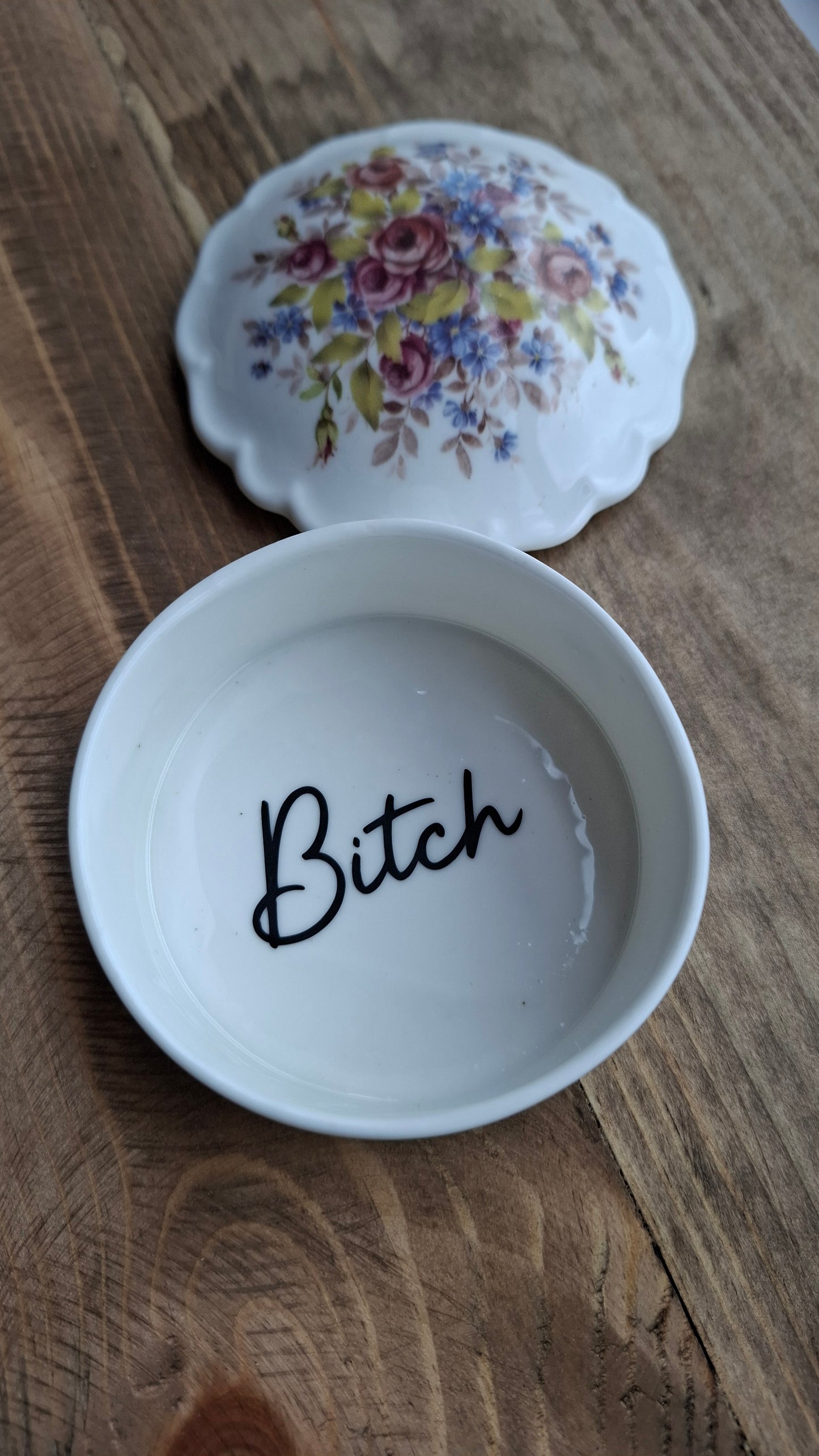 'Bitch' Upcycled Floral Trinket Pot