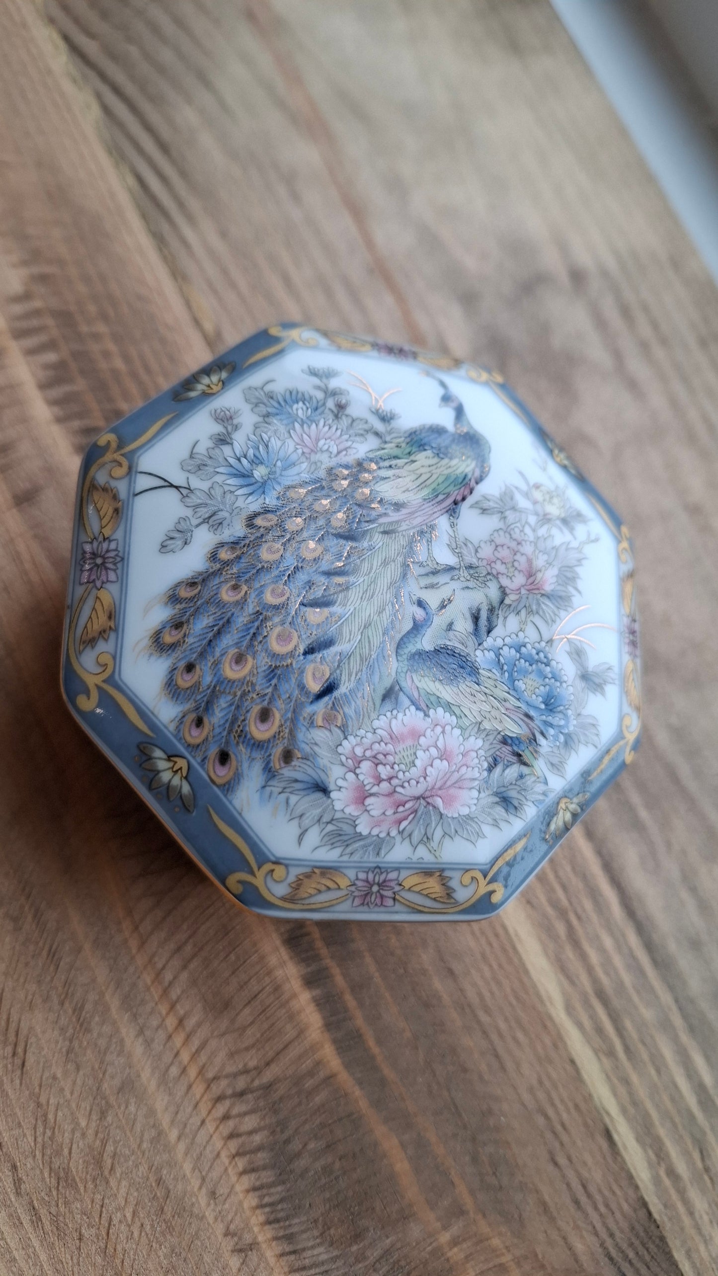 'Fanny Flaps' Upcycled Octagonal Peacock Trinket Pot