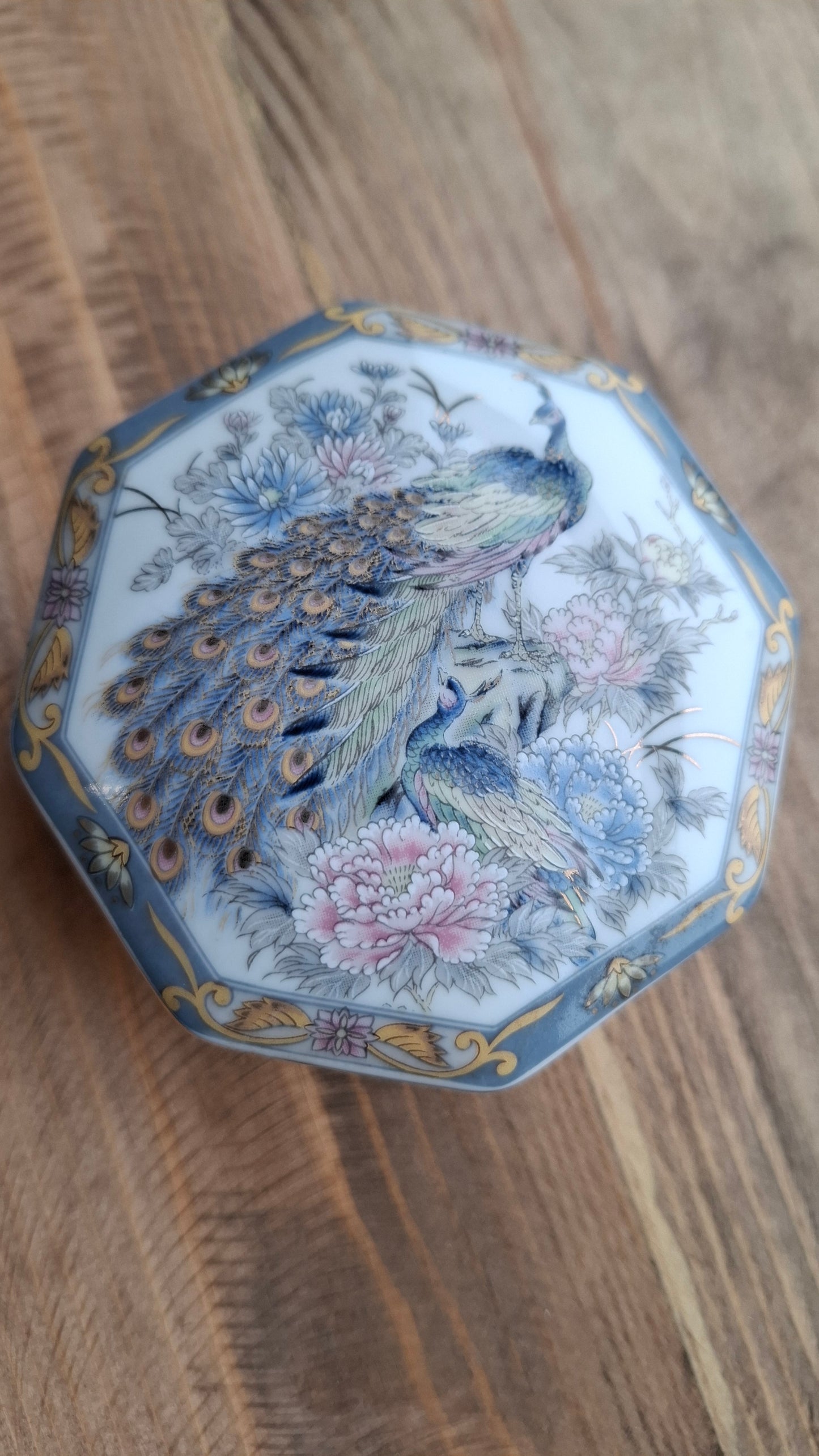 'Fanny Flaps' Upcycled Octagonal Peacock Trinket Pot