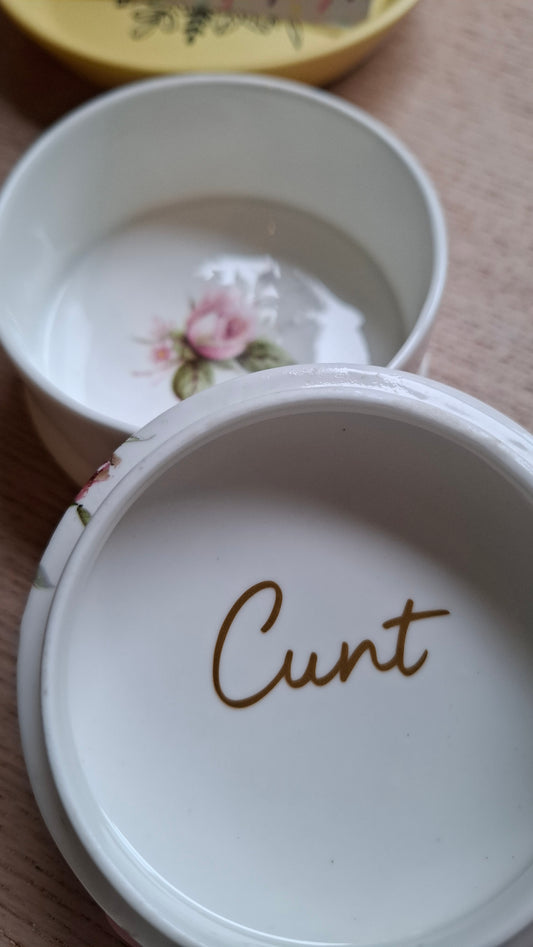 'Cunt' Upcycled White Rosey Trinket Pot