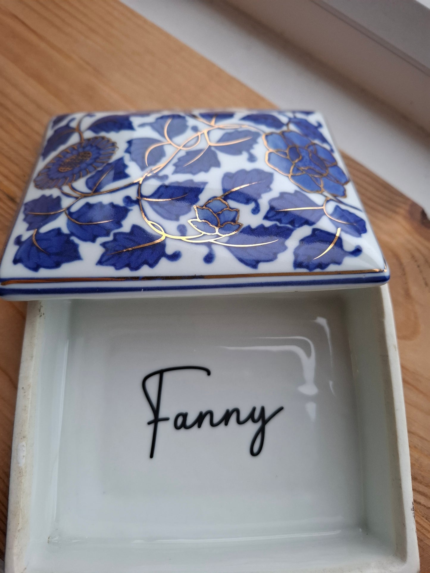 'Fanny Flaps' Upcycled Medium Sized Blue White Trinket Pot