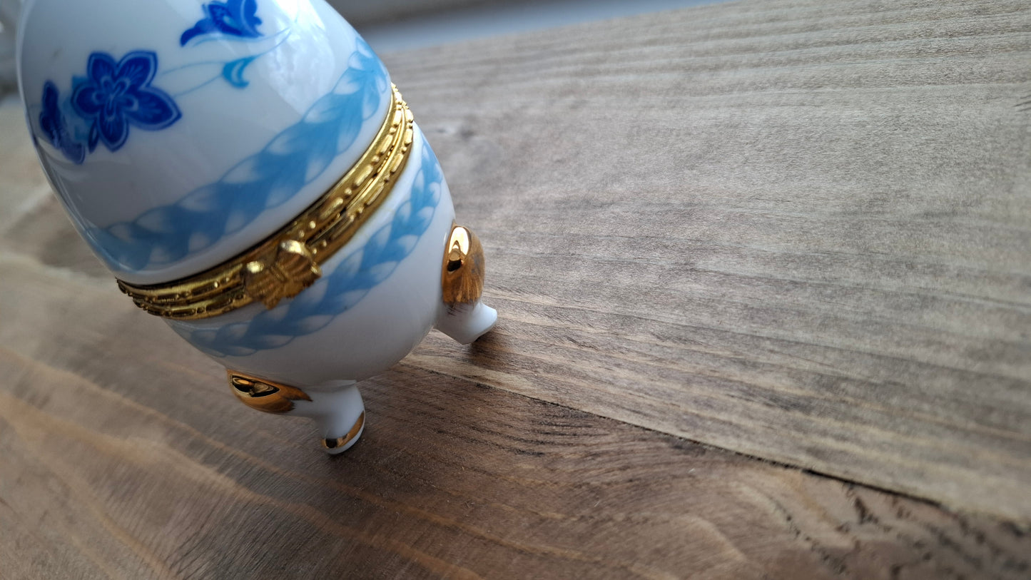 'Cunt' Upcycled White/Blue Egg Trinket Pot With Legs (DISCOUNTED DUE TO LITTLE CHIPPED LEG)