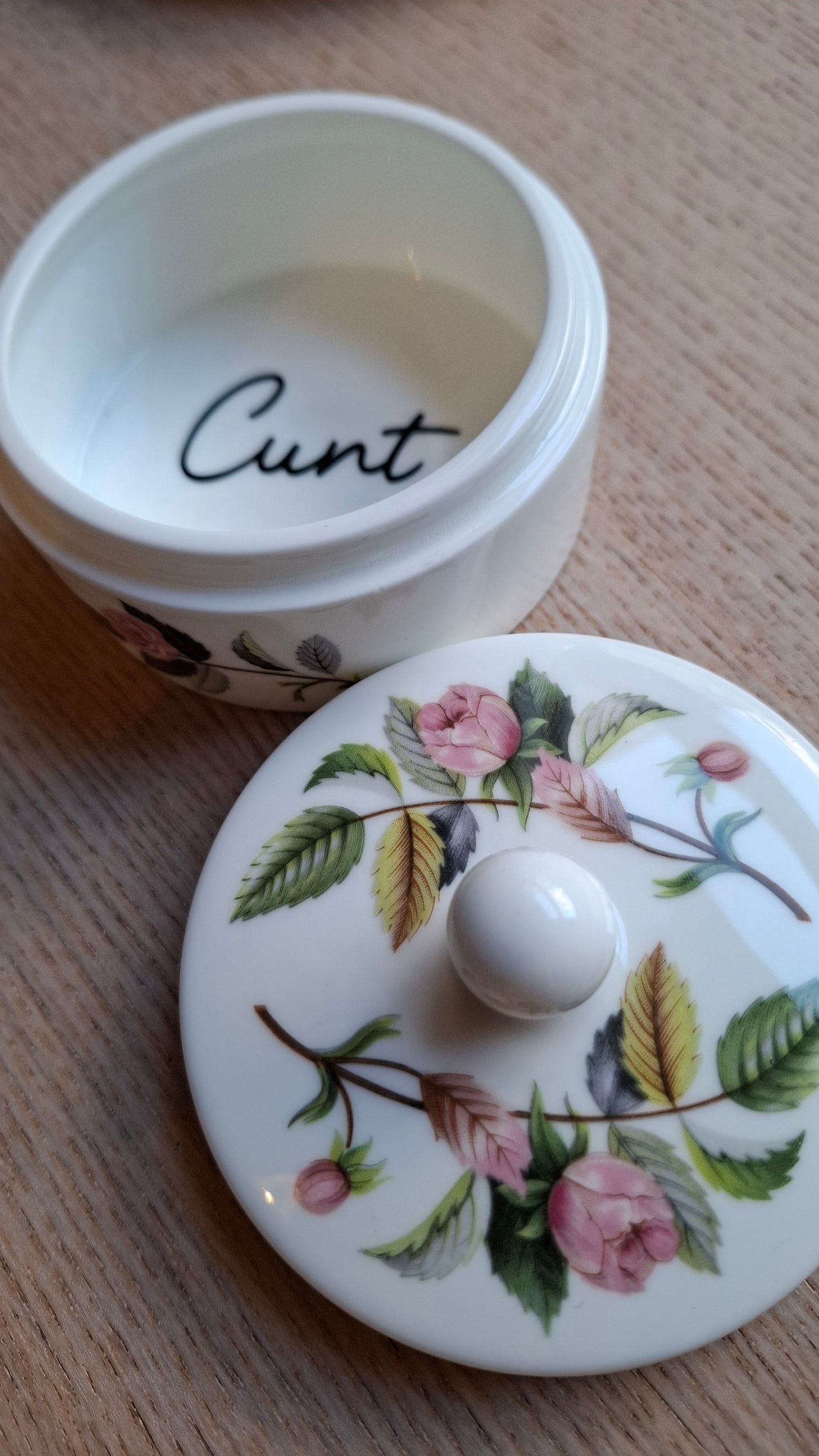 'Cunt' Upcycled Wedgwood Trinket Pot With Cute Lid