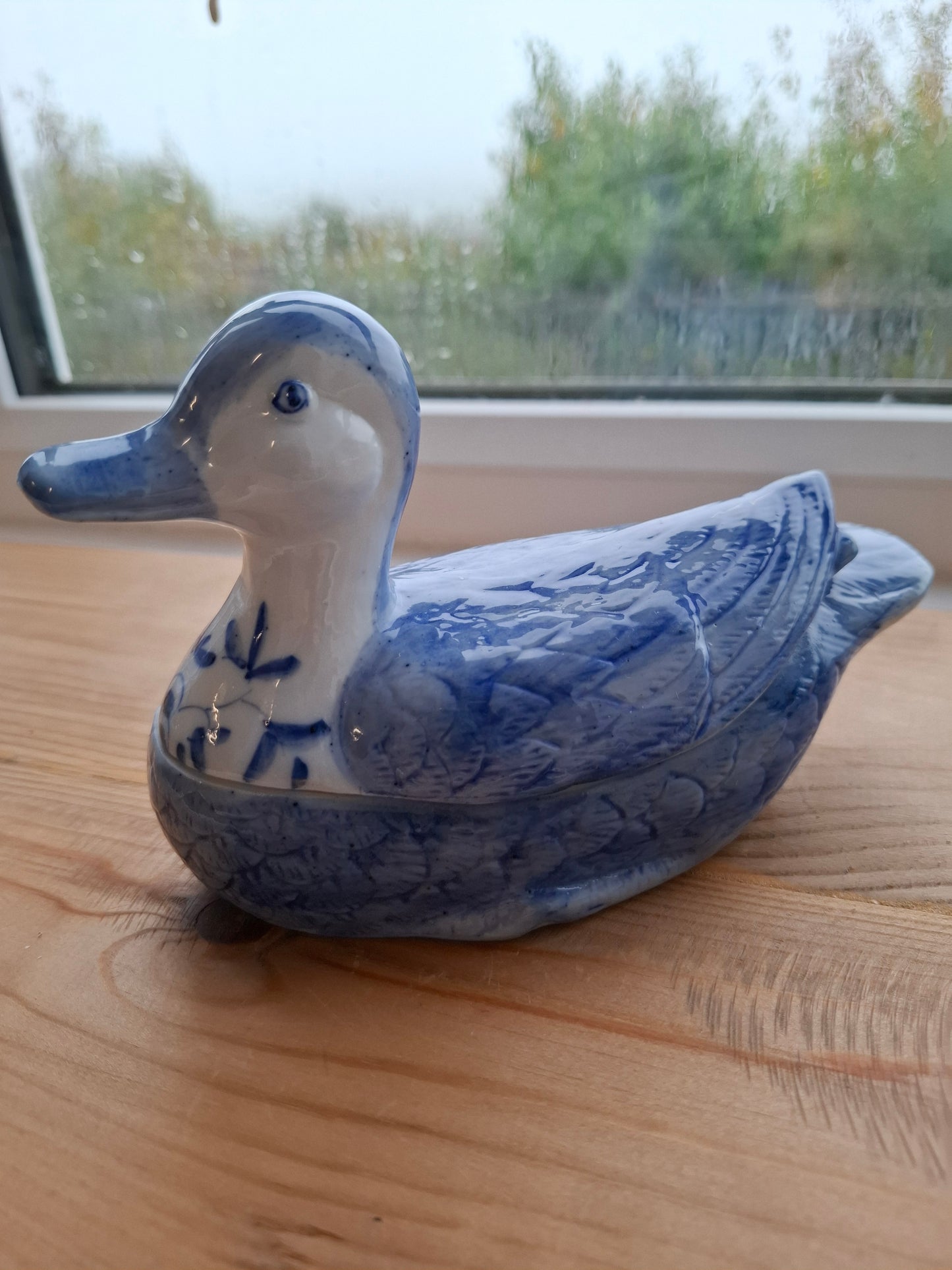 'Fuck A Duck' Upcycled Blue and White Duck Trinket Pot