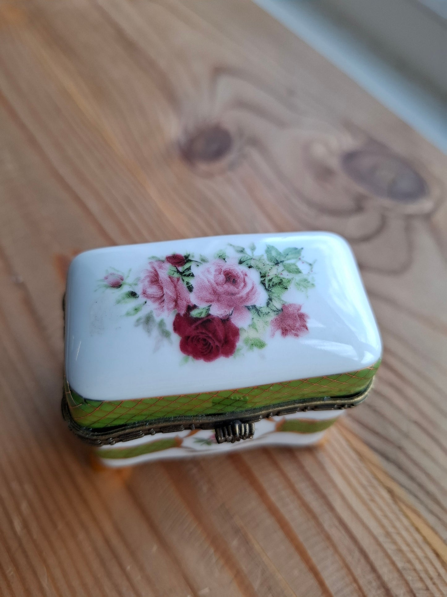 'Cunt' Upcycled Fancy Green Floral Trinket Pot With Clasp & Legs
