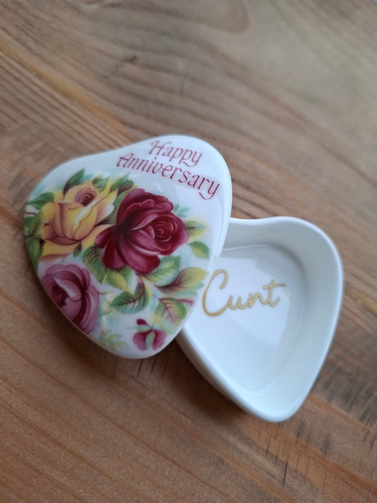'Cunt' Upcycled Happy Anniversary Heart Trinket Pot