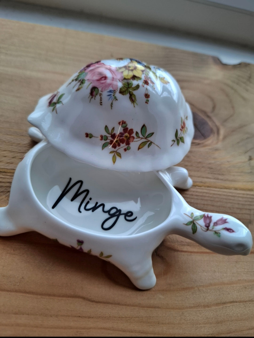 'Minge' Pretty Floral Tortoise Upcycled Trinket Pot