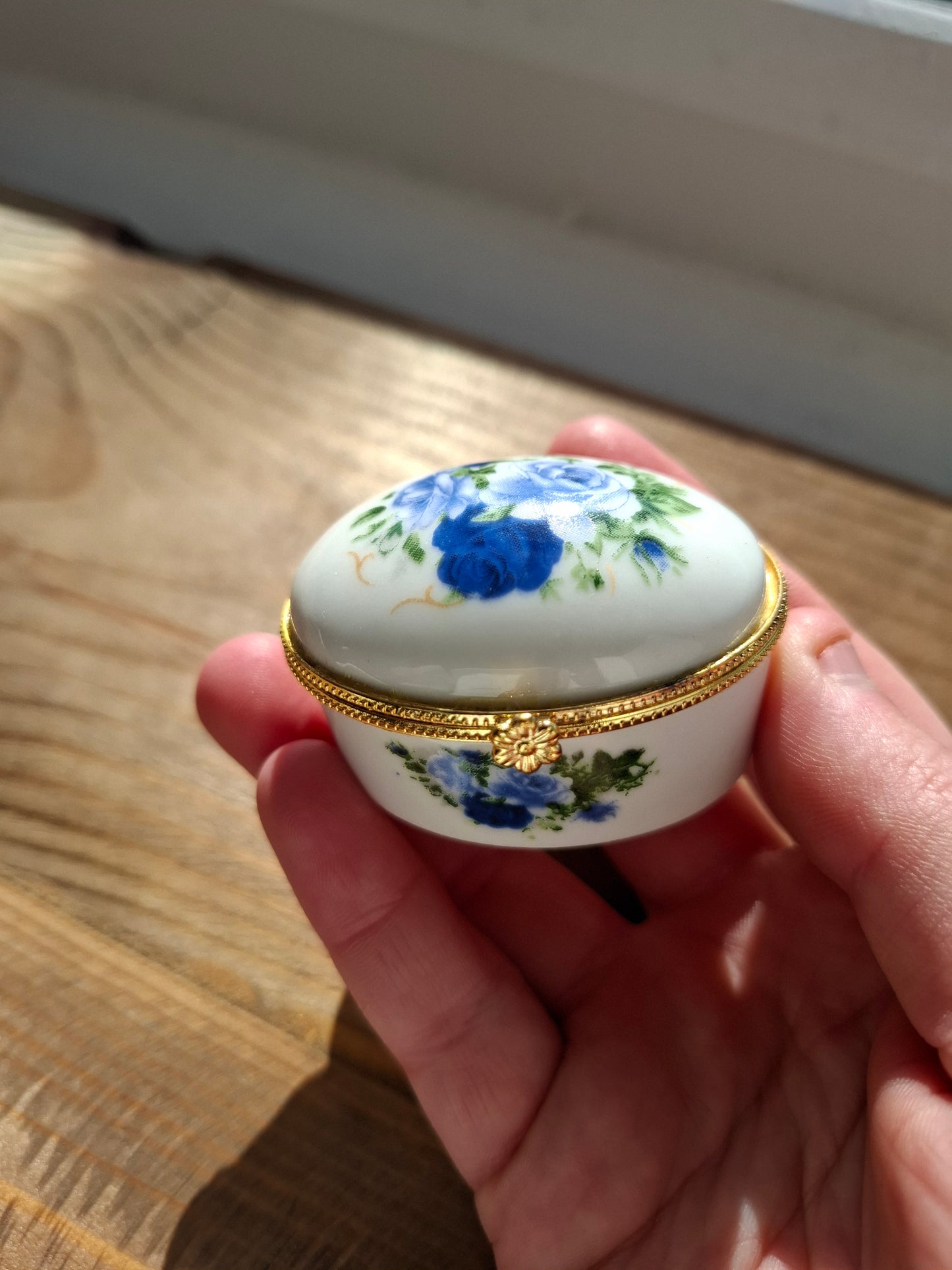 'Twat' Upcycled Mini Trinket/Pill Pot Blue Roses