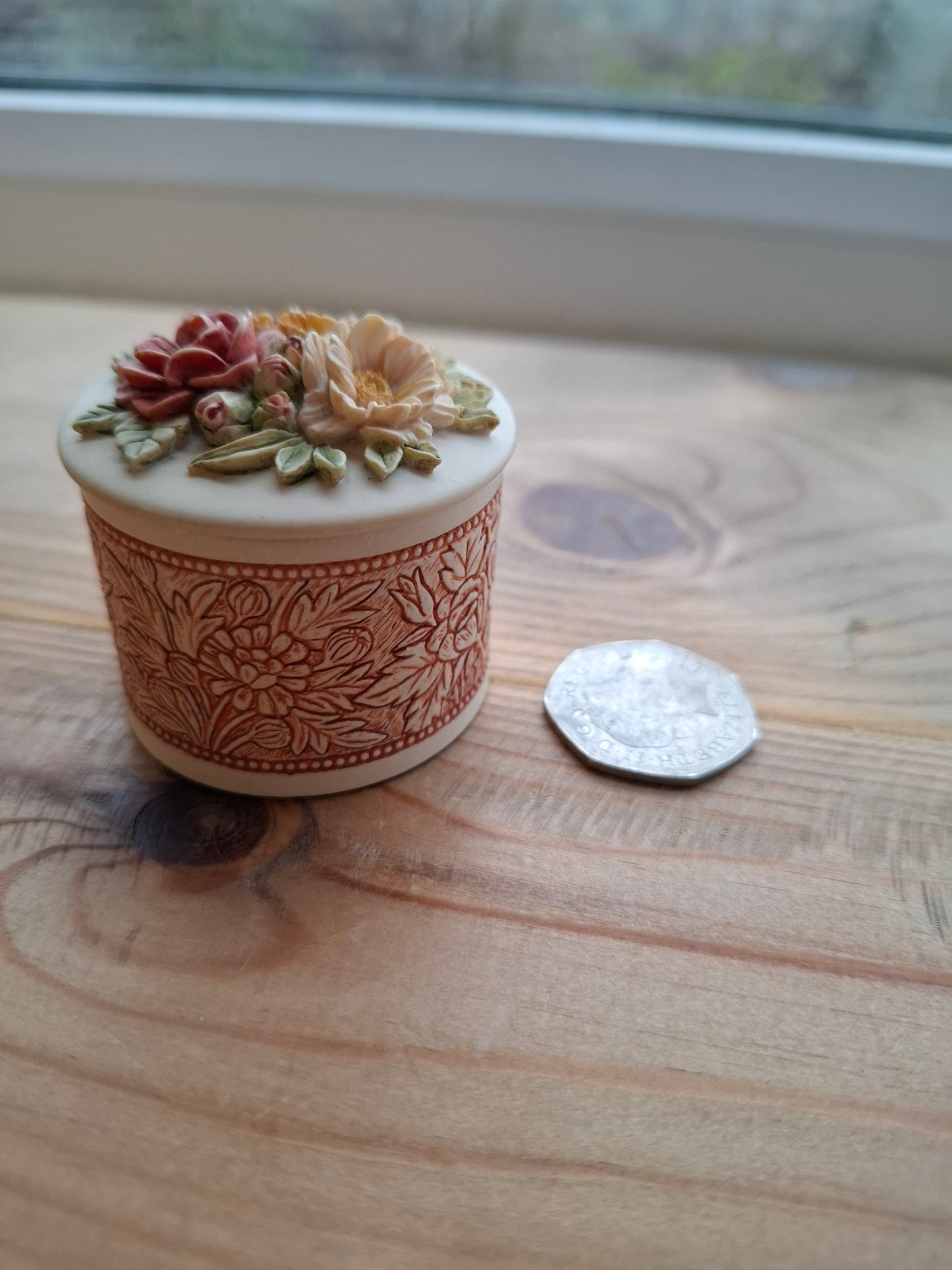'Cunt' Upcycled Red Patterned Cream Trinket Pot
