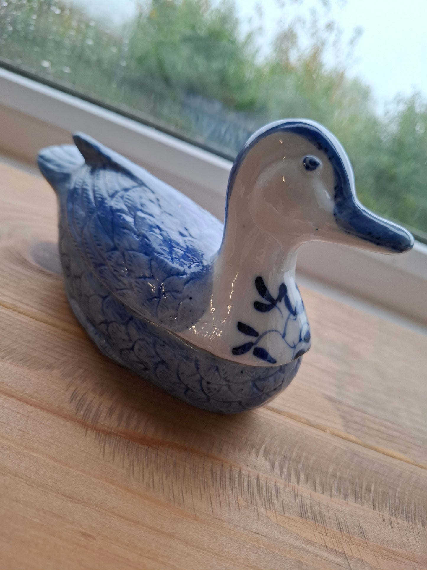 'Fuck A Duck' Upcycled Blue and White Duck Trinket Pot