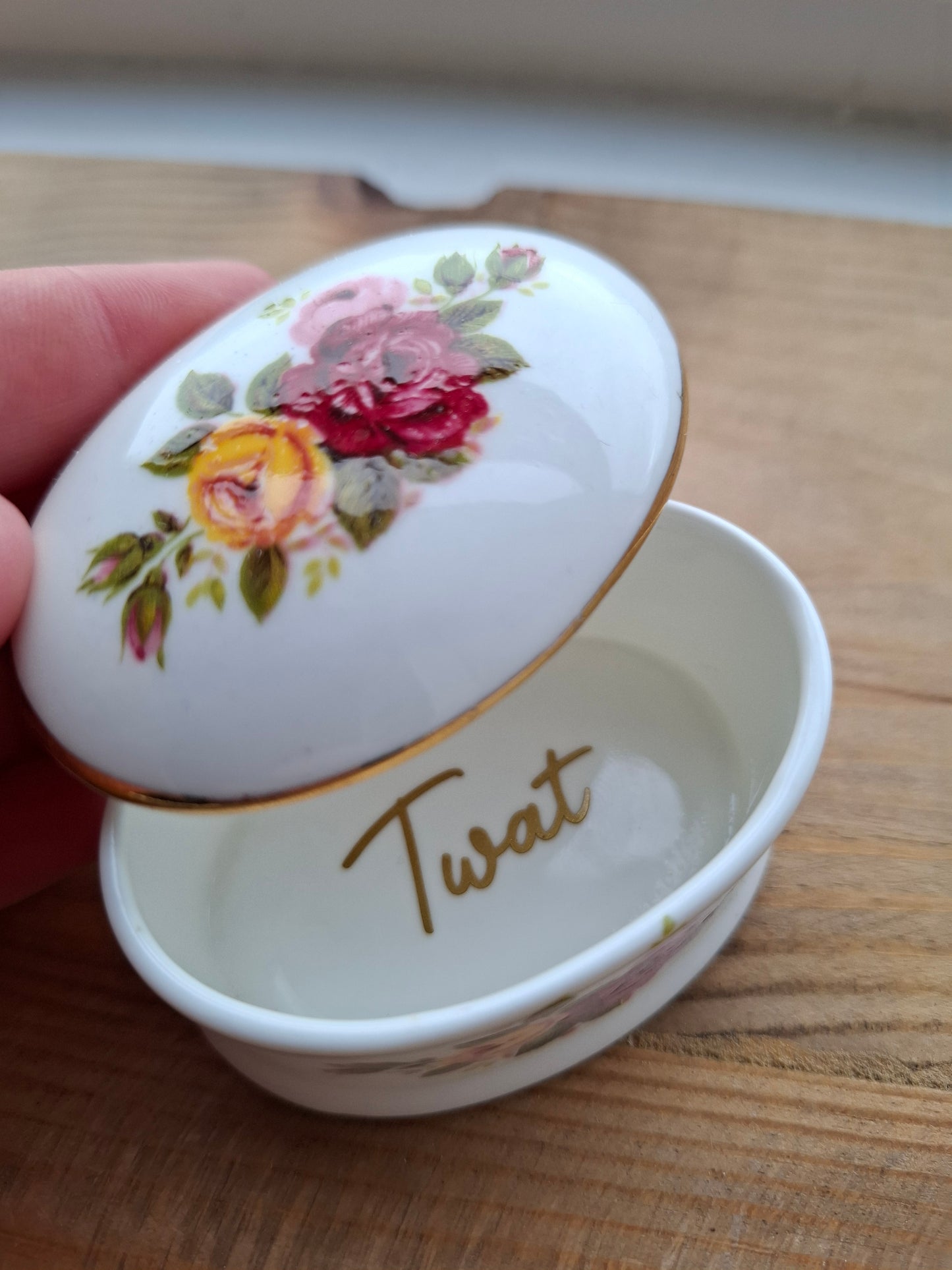 'Twat' Upcycled Small Cottage Rose Trinket Pot