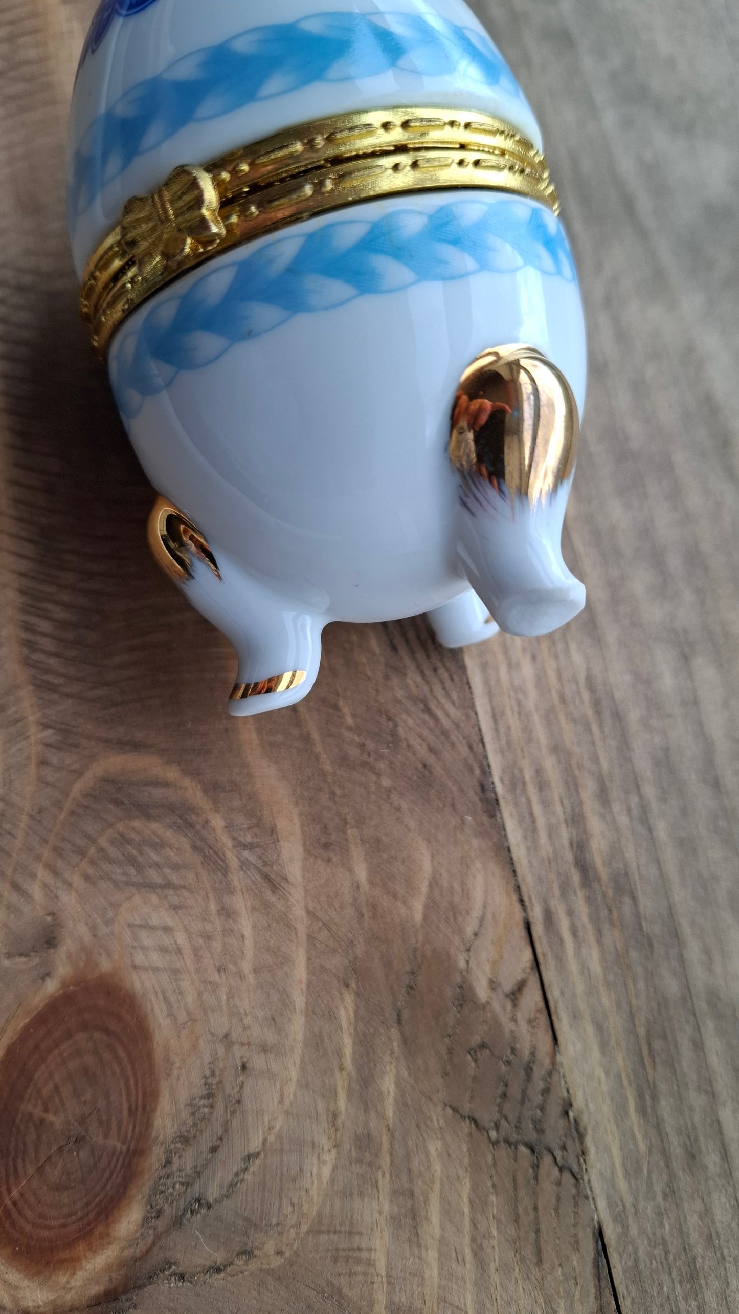 'Cunt' Upcycled White/Blue Egg Trinket Pot With Legs (DISCOUNTED DUE TO LITTLE CHIPPED LEG)