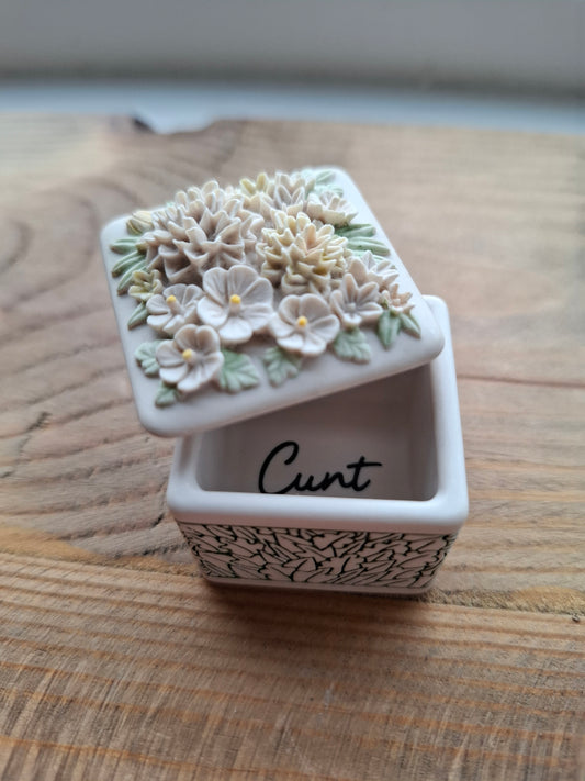'Cunt' Upcycled TINY Floral Cubed Trinket Pot