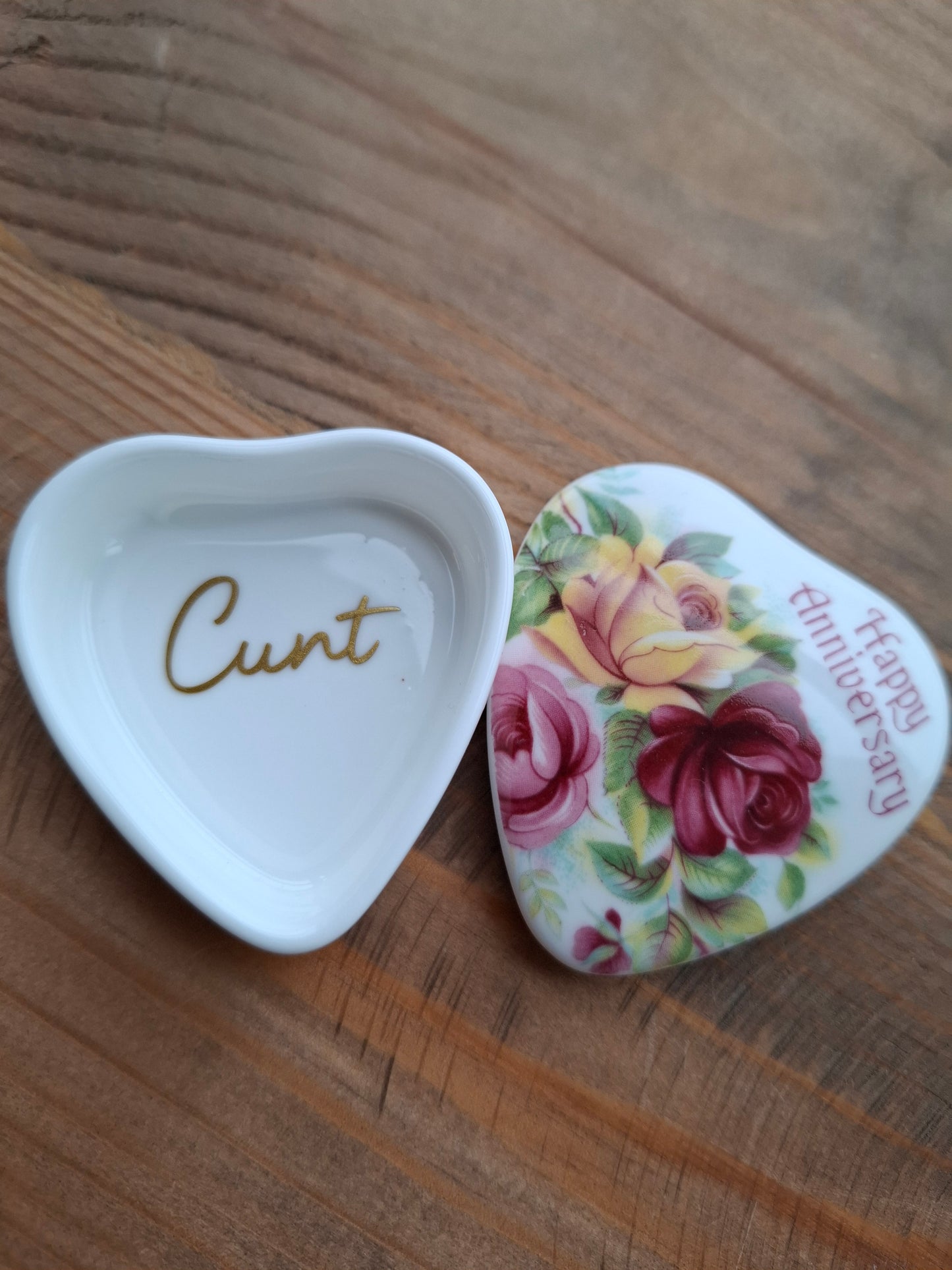 'Cunt' Upcycled Happy Anniversary Heart Trinket Pot