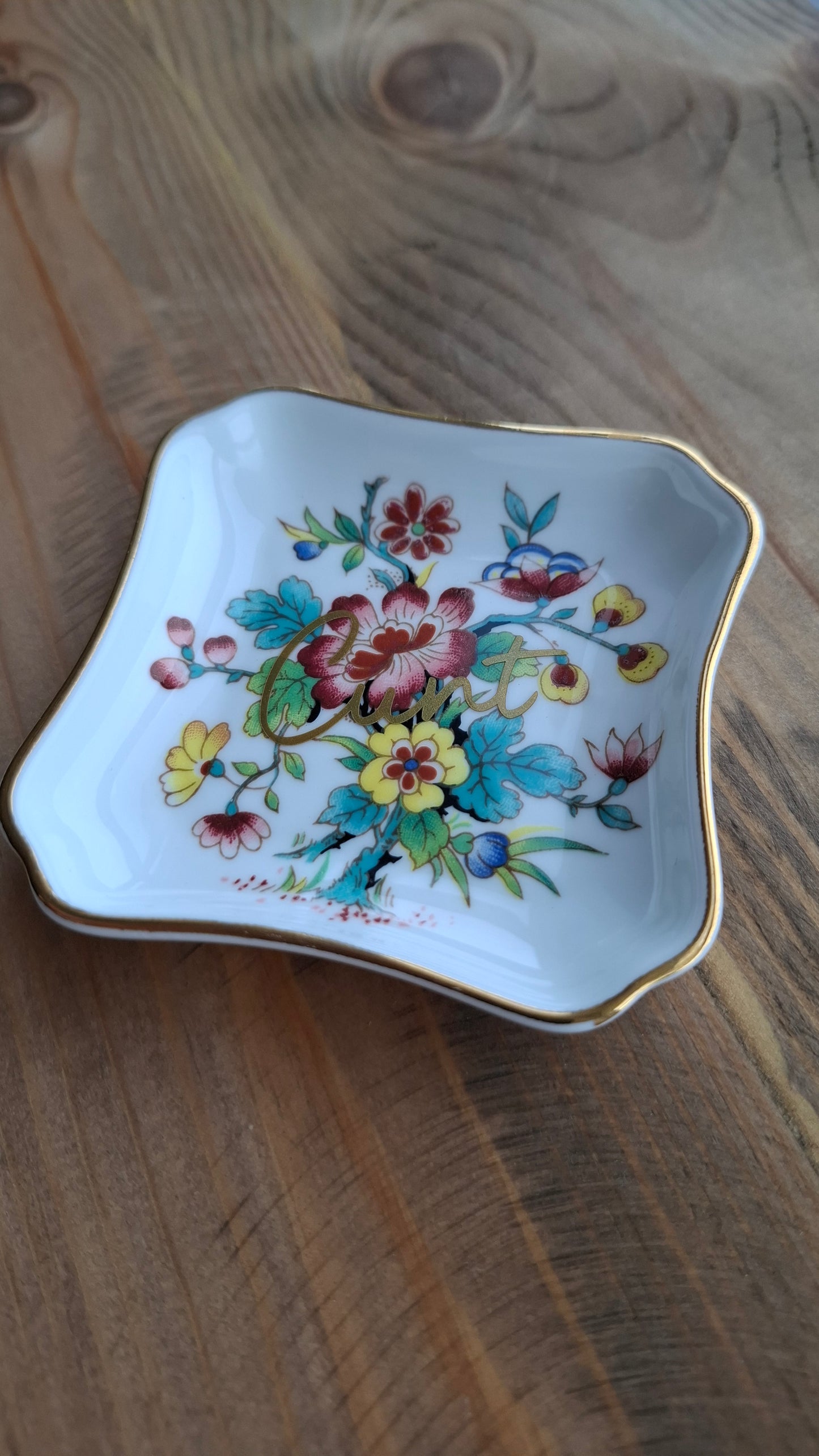 'Cunt' Upcycled Square Floral Trinket Dish