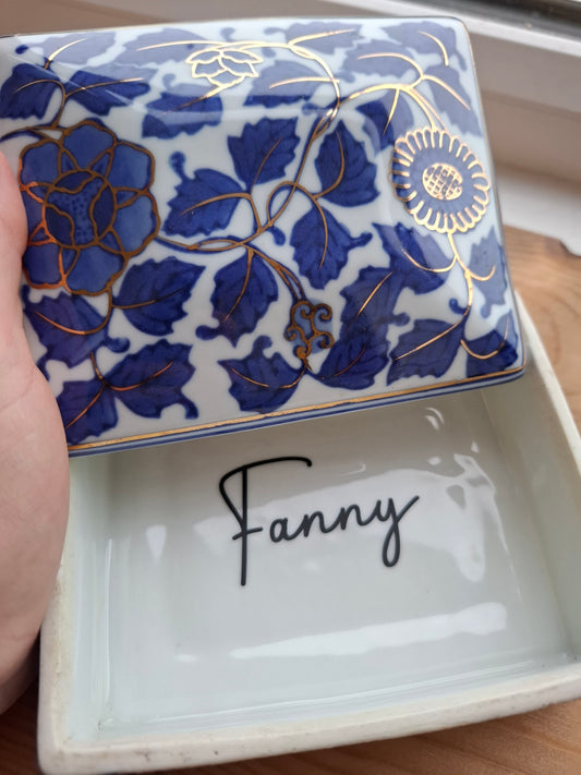 'Fanny Flaps' Upcycled Medium Sized Blue White Trinket Pot