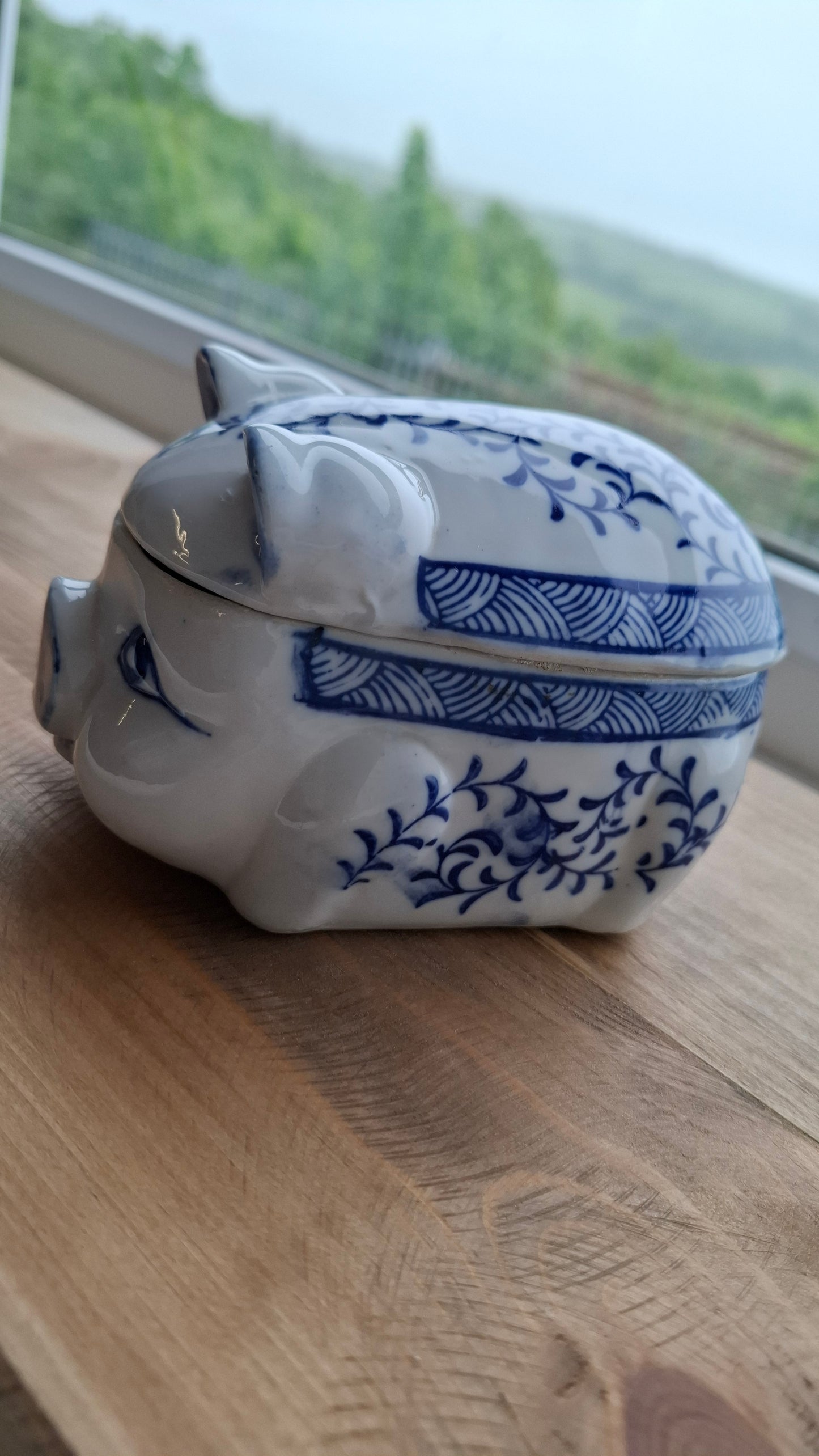 'Cunt' Upcycled White & Blue Chunky Pig Trinket Pot