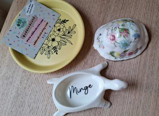 'Minge' Pretty Floral Tortoise Upcycled Trinket Pot