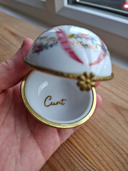 'Cunt' Upcycled Fancy Round Floral Trinket Pot With Clasp