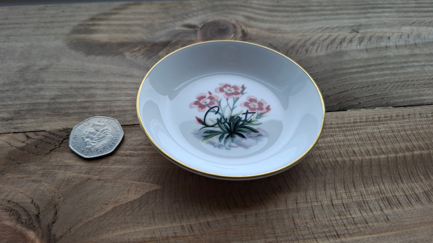 'Cunt' Upcycled Round Floral Small Trinket Dish (3 Pink Flowers)