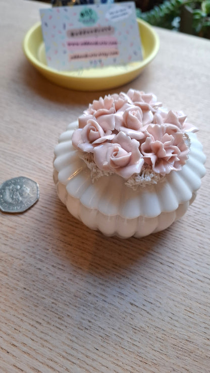 'Slag' Upcycled Pretty Pink Floral Trinket Pot