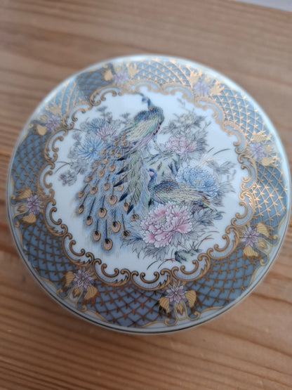 'Fanny Flaps' Upcycled Round Fancy Peacock Trinket Pot