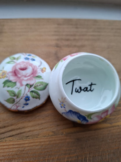 'Twat' Upcycled Small Round Floral Trinket Pot