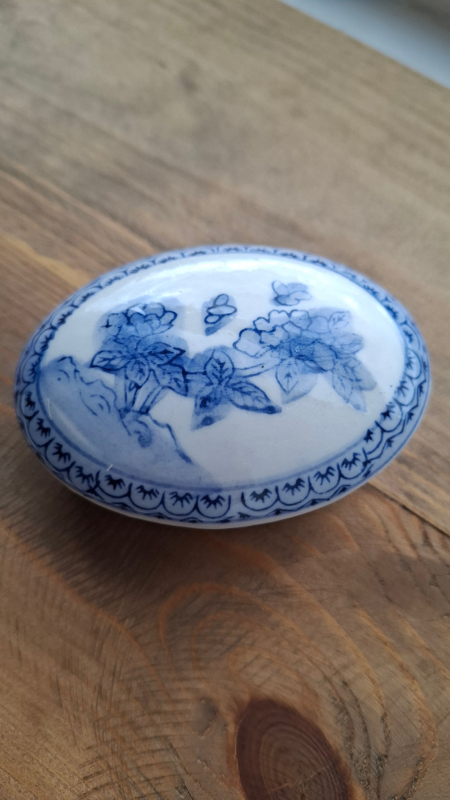 'Cunt' Upcycled Blue & White Floral Oval Trinket Pot