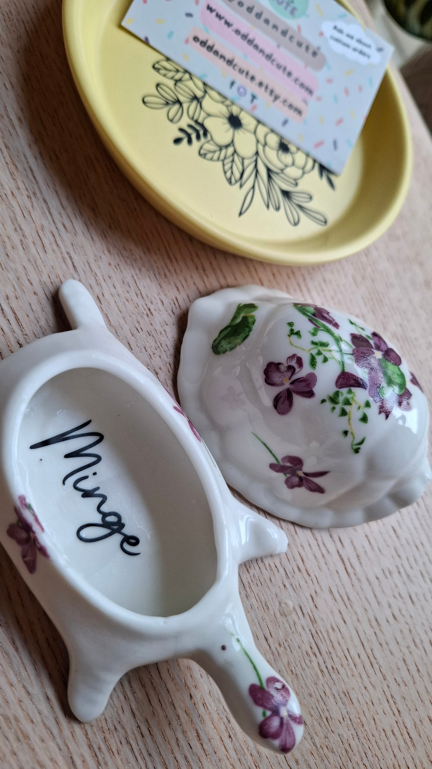 'Minge' Purple Floral Tortoise Upcycled Trinket Pot