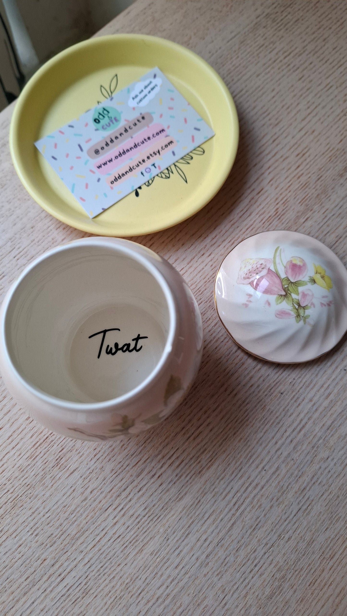 'Twat' Upcycled Tall Floral Pink Pot