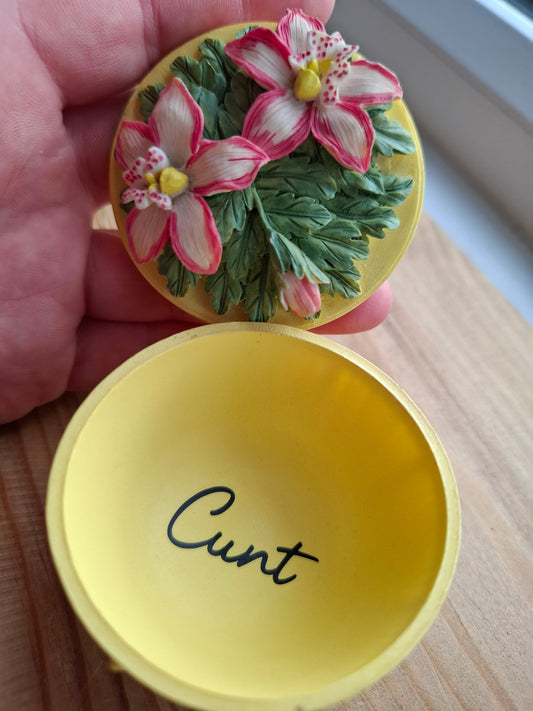 'Cunt' Upcycled Pink & Yellow Trinket Pot