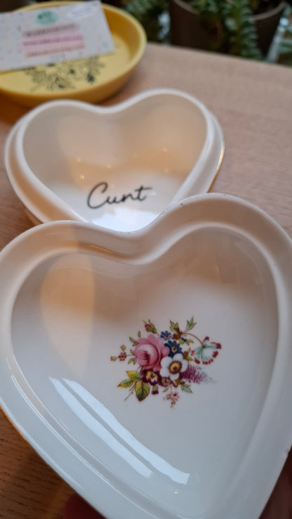 'Cunt' Upcycled Large Heart Shaped Trinket Pot