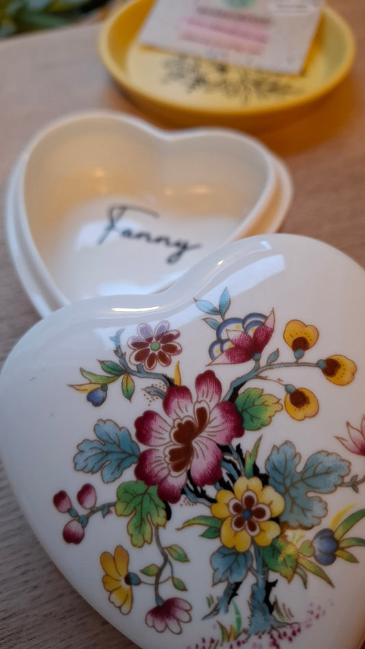 'Fanny Flaps' Upcycled Coalport Heart Shaped Trinket Pot