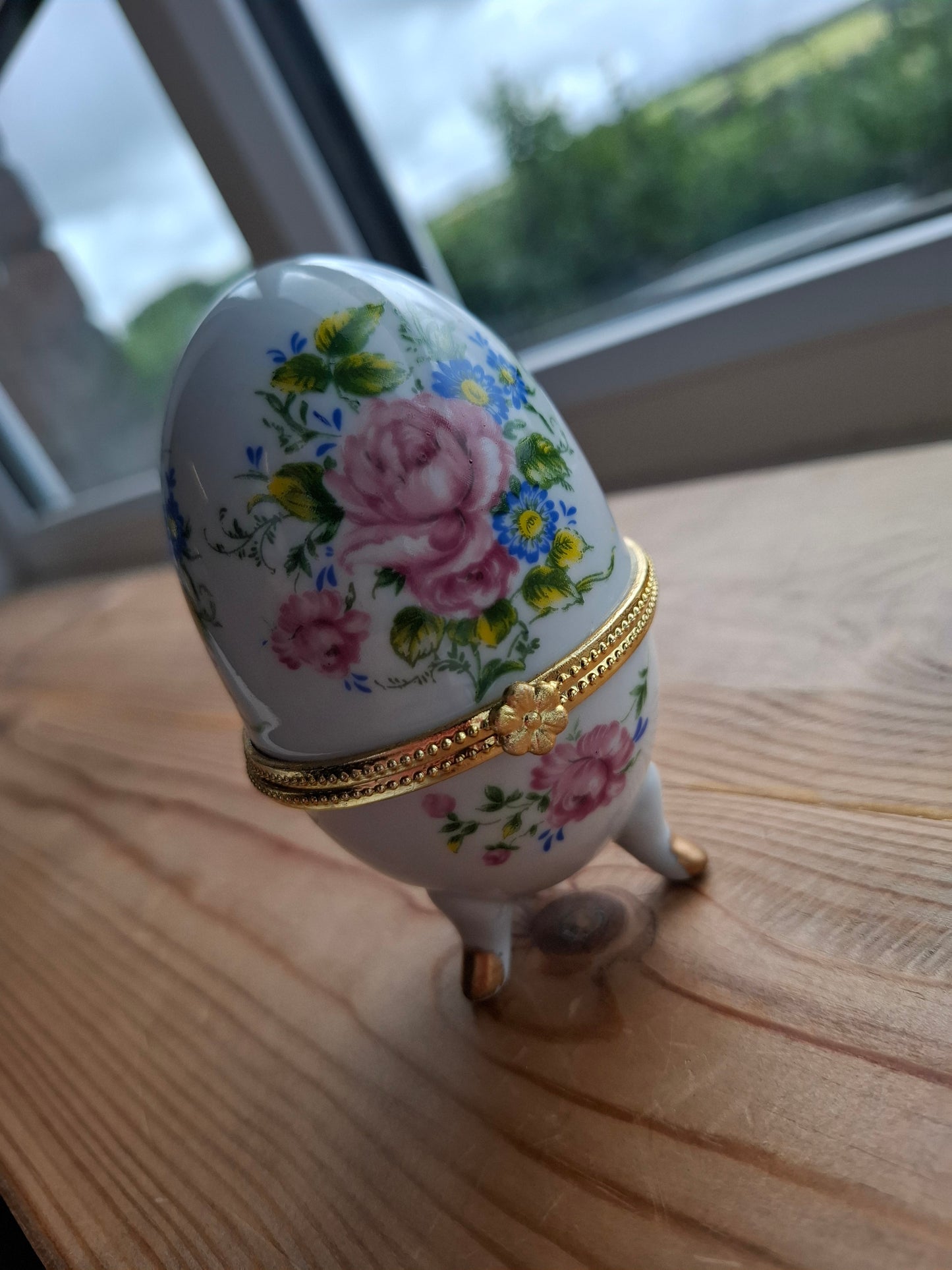 'Cunt' Upcycled Floral Pink Fancy Egg Trinket Pot With Legs (DISCOUNTED)