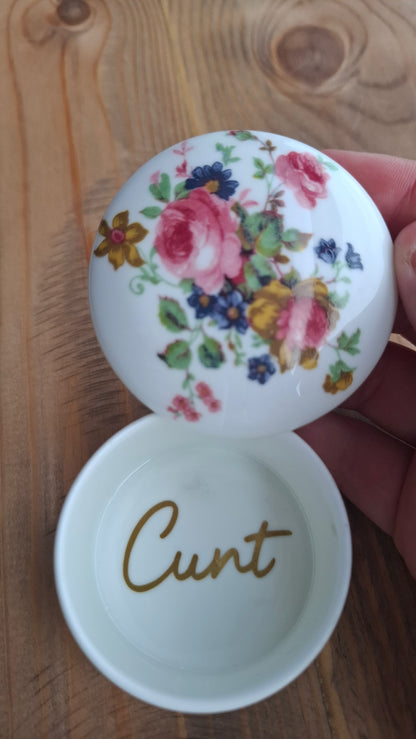 'Cunt' Upcycled White Floral Trinket Pot