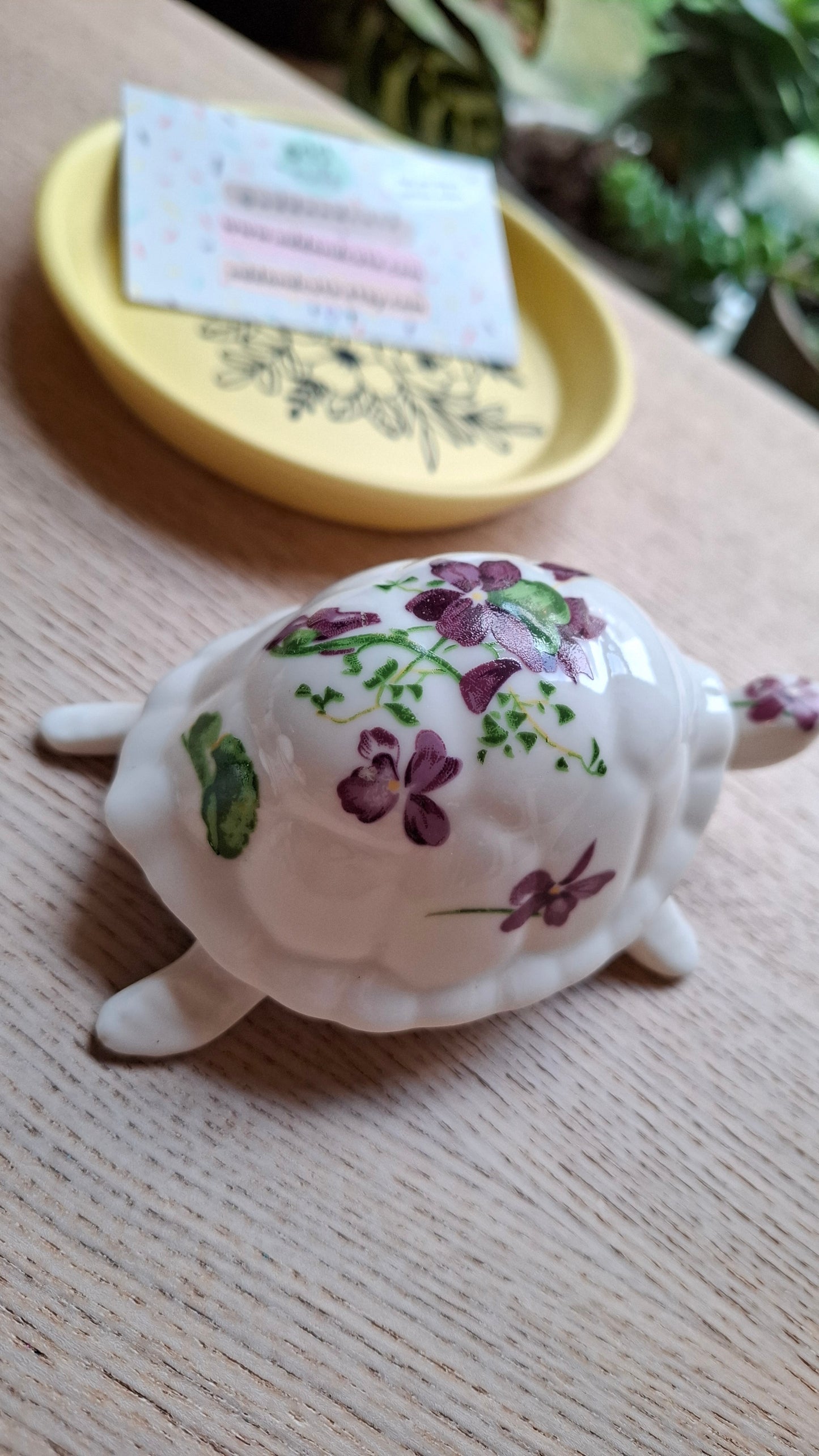 'Minge' Purple Floral Tortoise Upcycled Trinket Pot