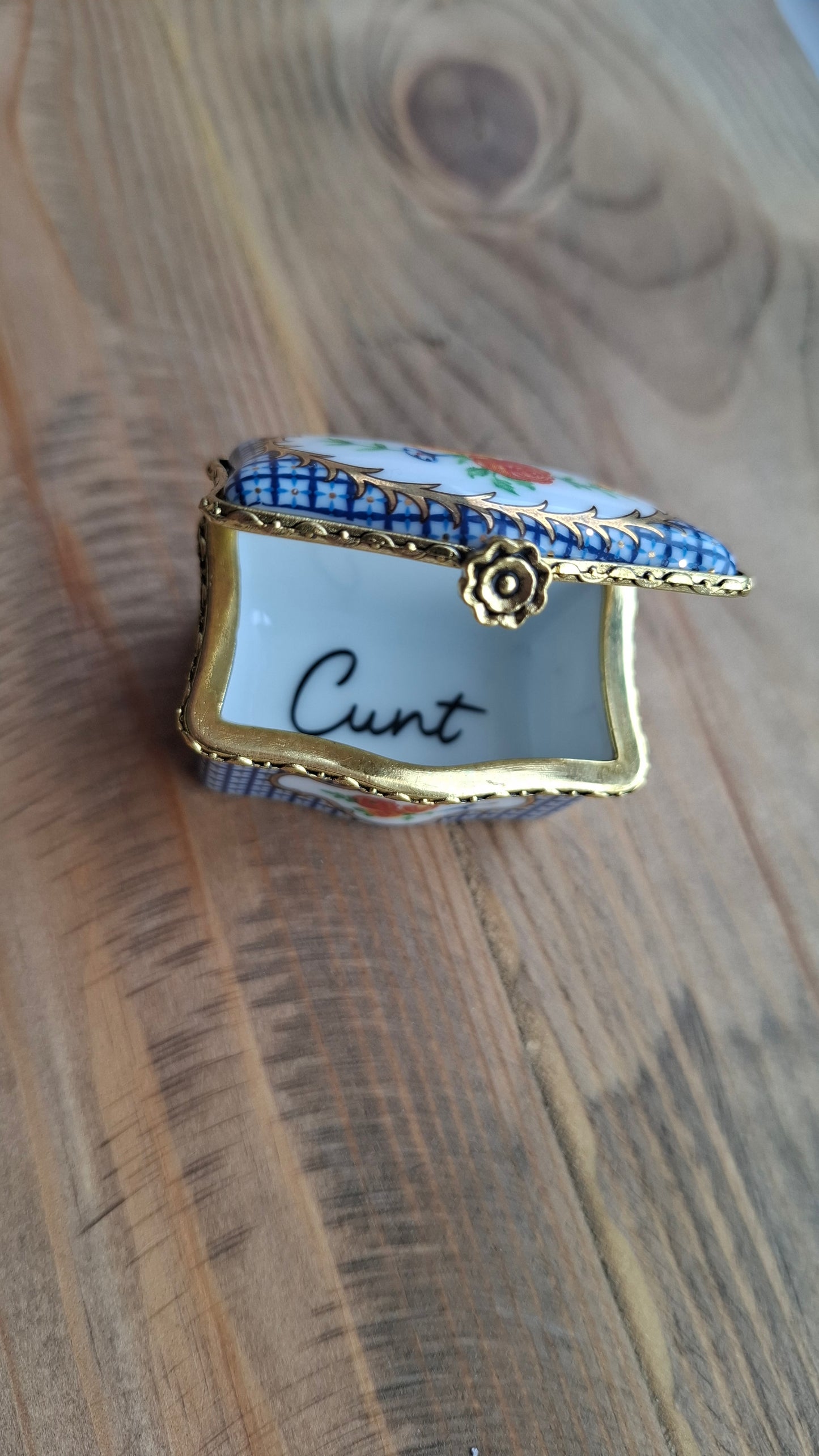'Cunt' Upcycled Little Blue Chest Trinket Pot