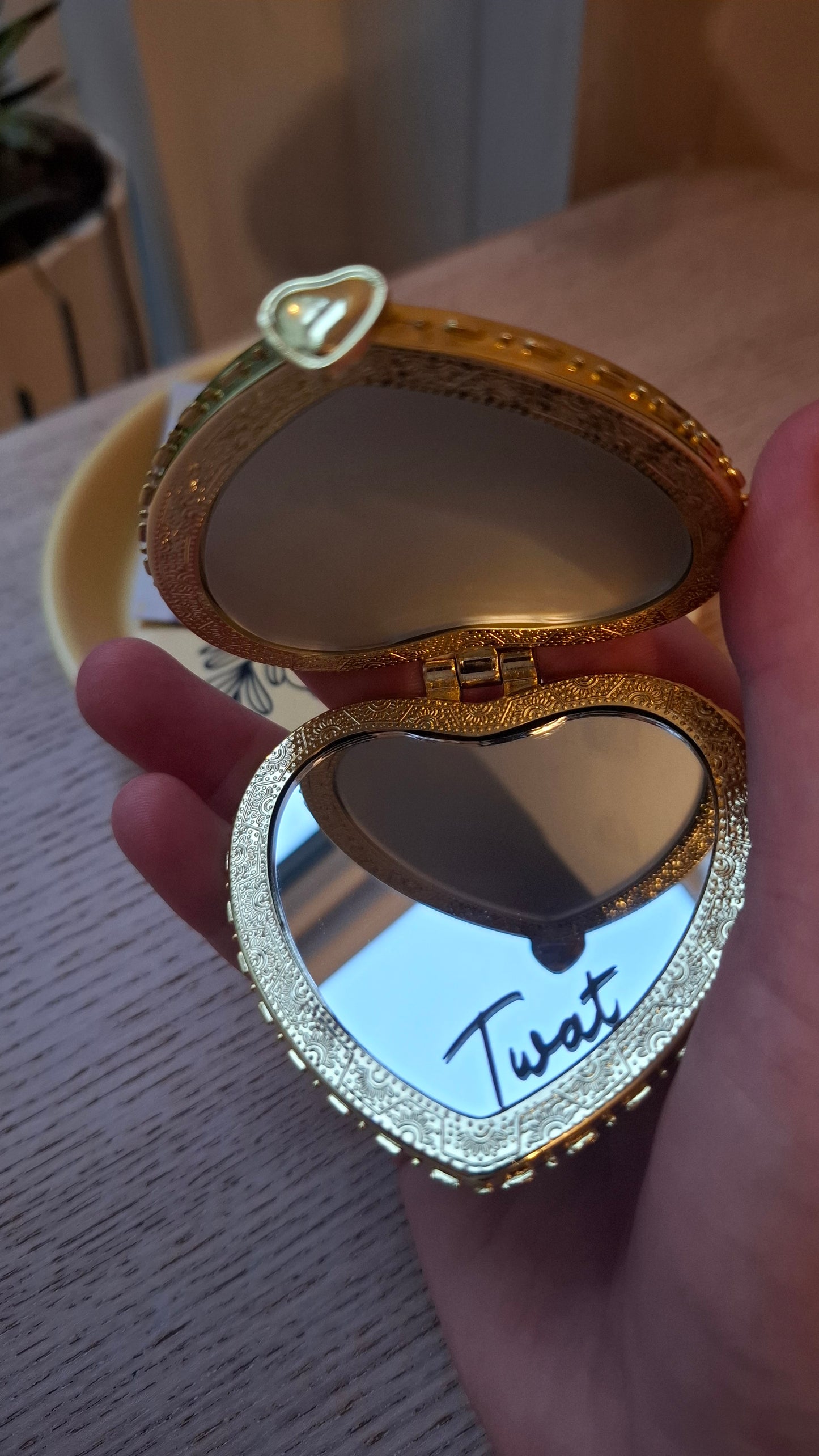 'Twat' Compact Mirror Heart Shaped
